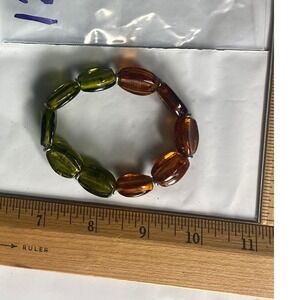 Beaded Stretch‎ Bracelet Green Amber Oval Beads Women Accessory